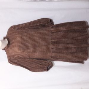 52Seven Women Tan Brown Shift Dress Size M Balloon Sleeves Ruffle Neck